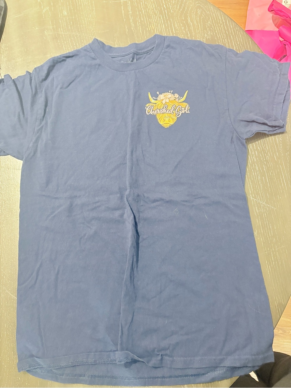 Nica Navy Short-Sleeve Tee with Yellow Chest Graphic
